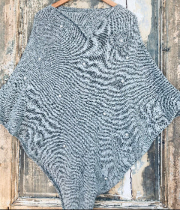 The Pearl: Classic Poncho with Pearl Embellishment and Crochet Flower Details
