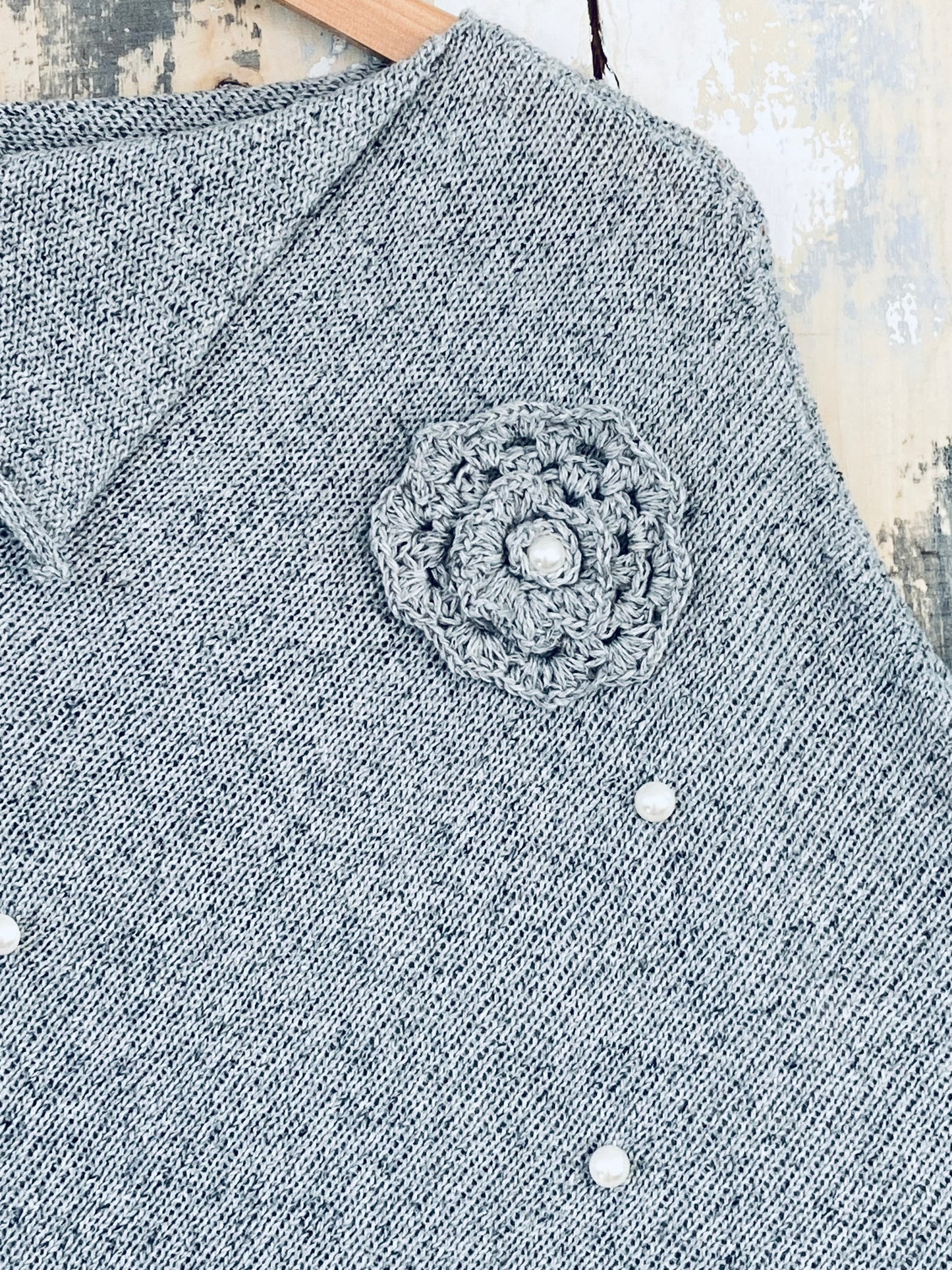 The Pearl: Classic Poncho with Pearl Embellishment and Crochet Flower Details