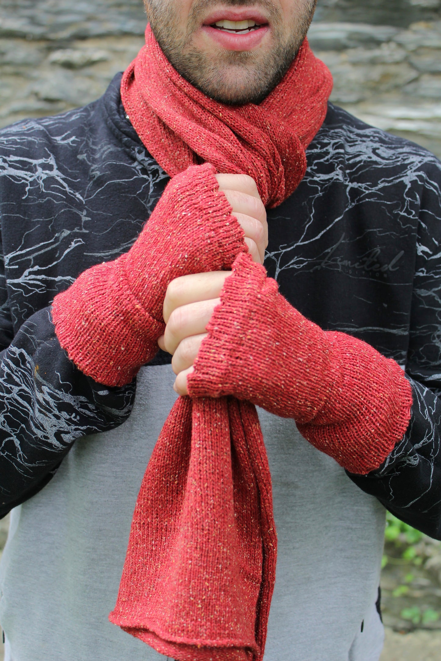 Mens Fingerless Gloves Tibet Tweed