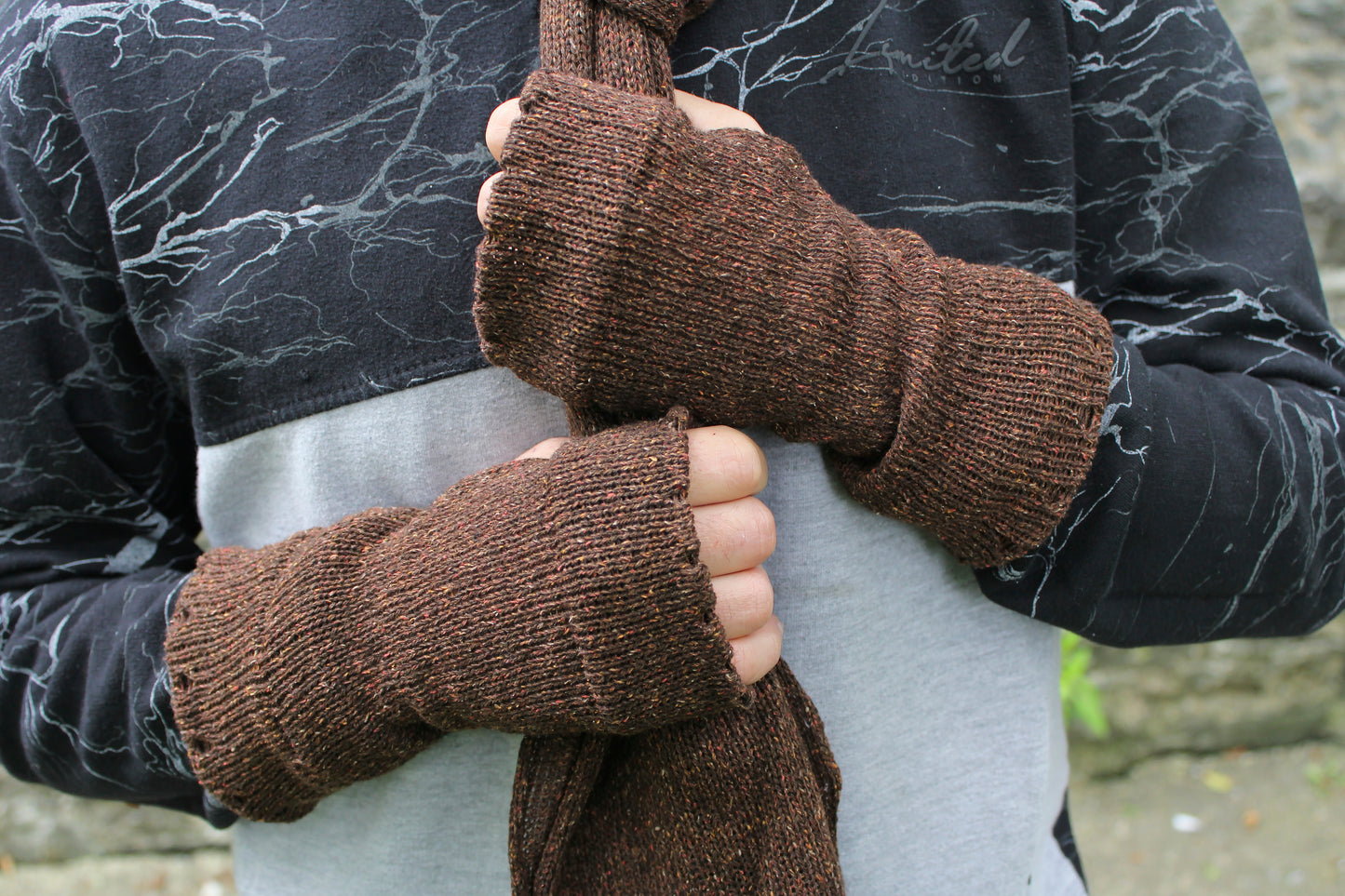 Mens Fingerless Gloves Tibet Tweed