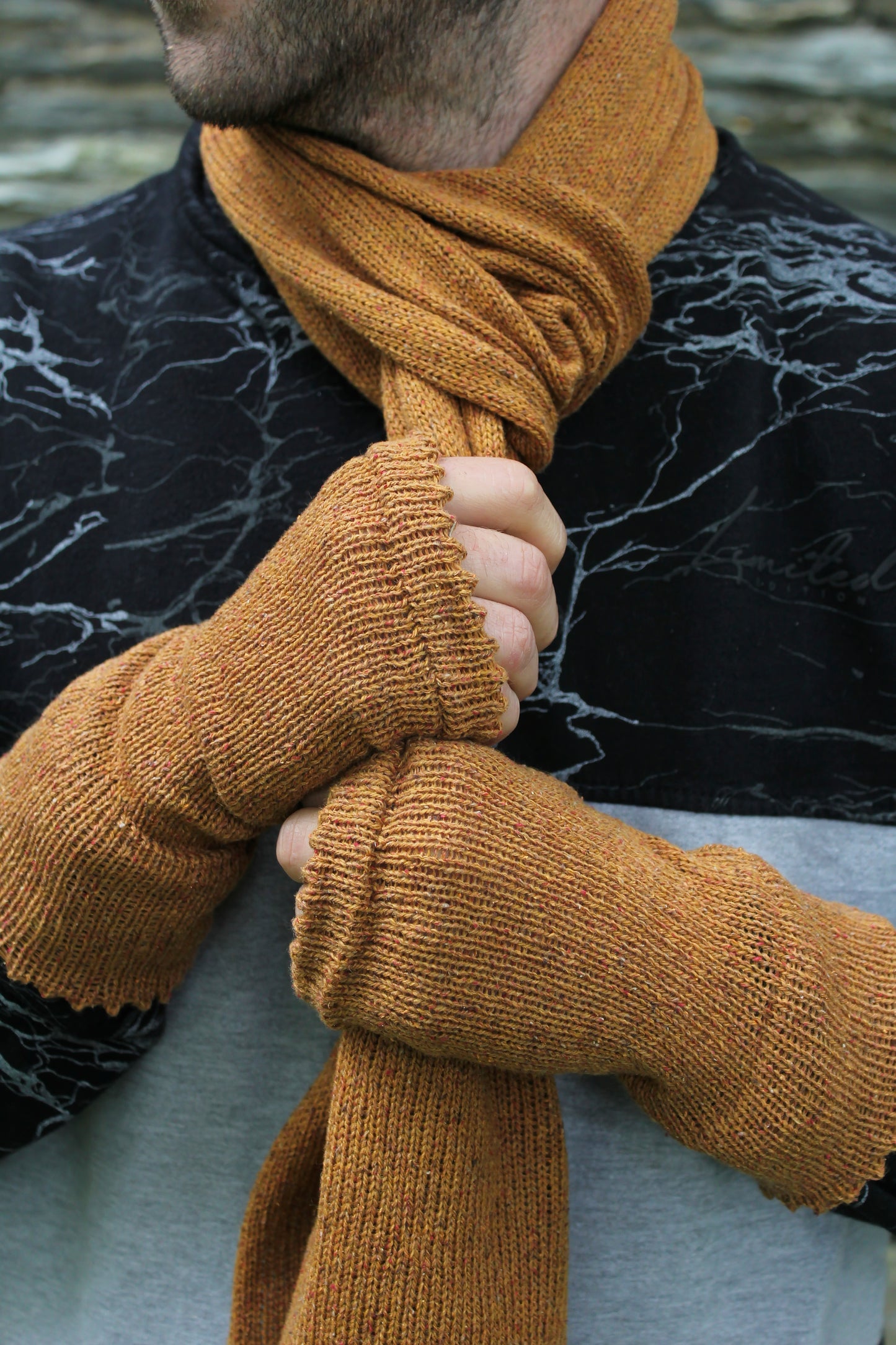 Mens Fingerless Gloves Tibet Tweed