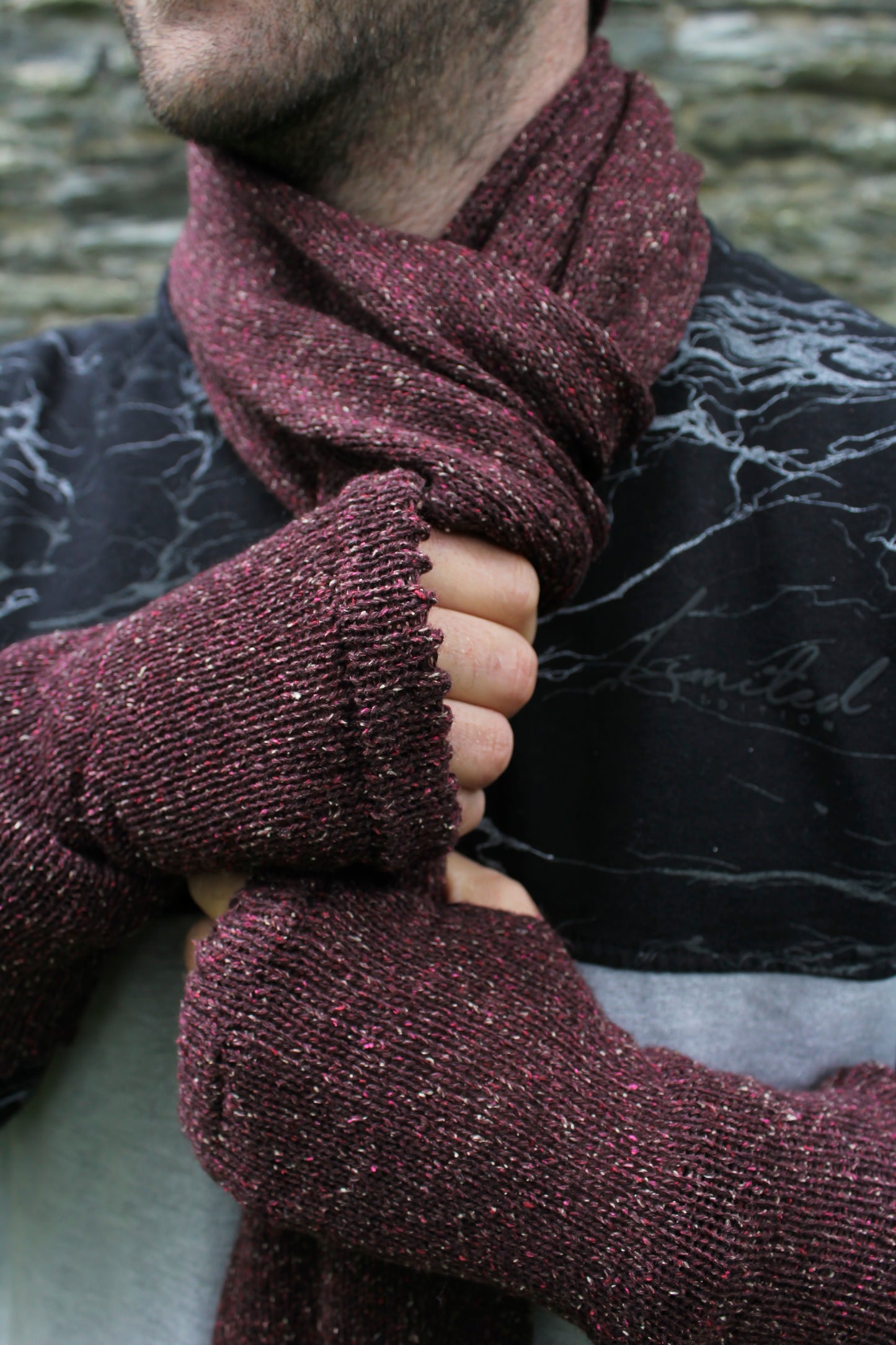 Mens Fingerless Gloves Tibet Tweed