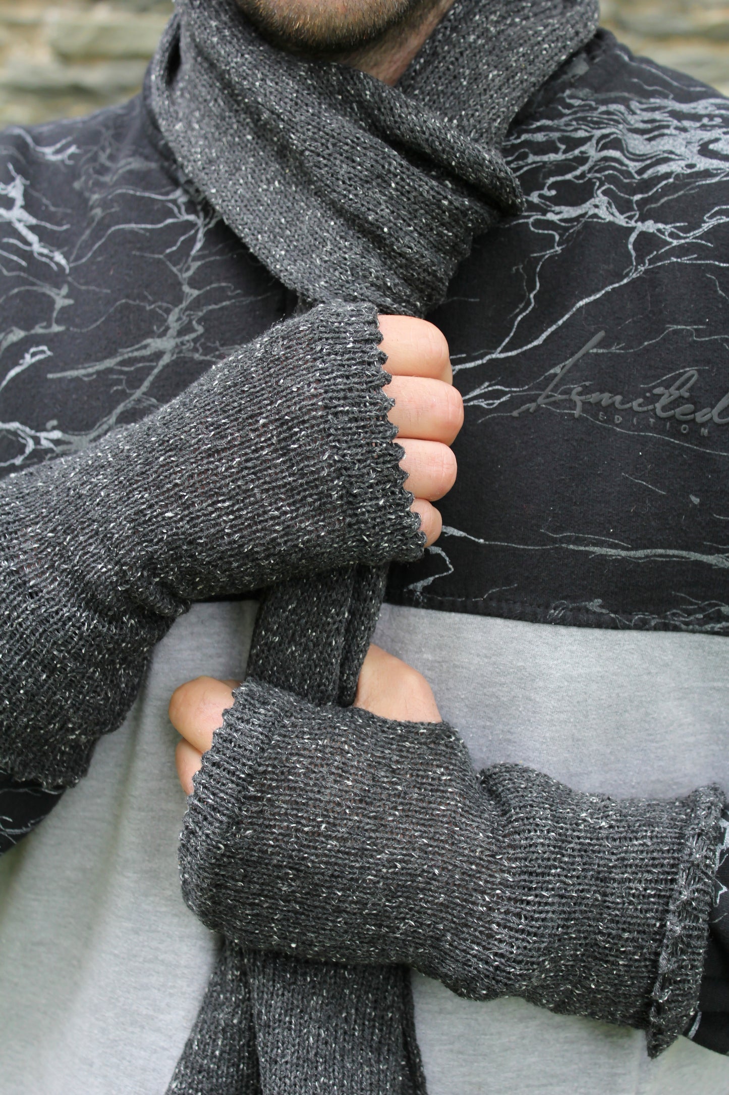 Mens Fingerless Gloves Tibet Tweed