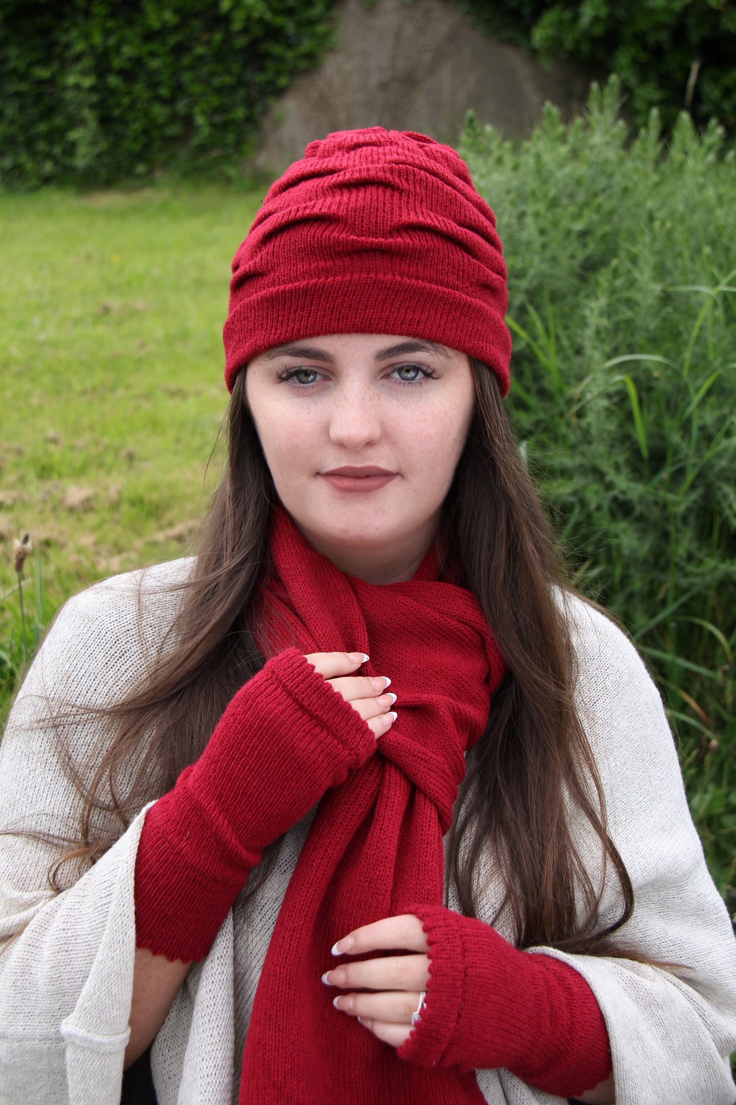 Tuck Trio Hat, Scarf and Glove Set (Volga 50/50 Yarn)