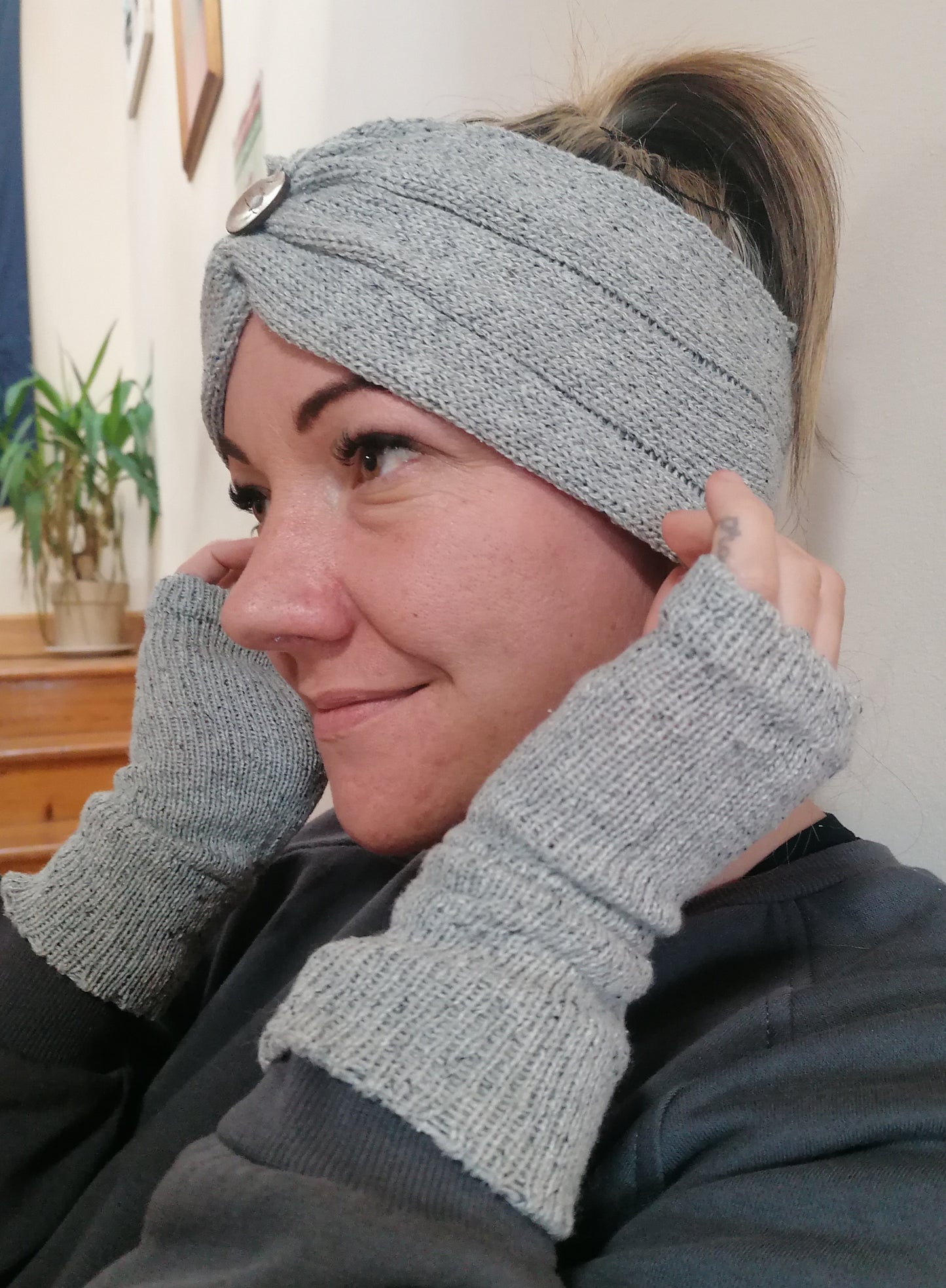 Wide Headband and Fingerless Glove Set - Tibet Tweed