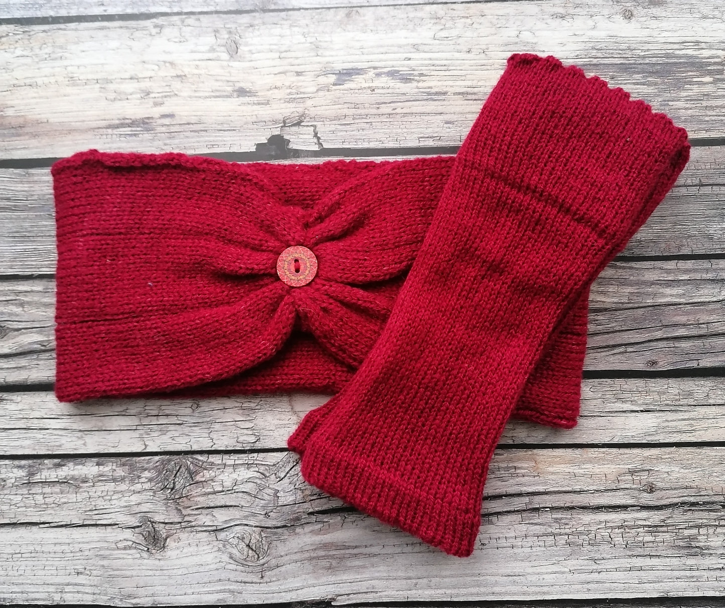 Wide Headband and Fingerless Glove Set in Volga 50/50