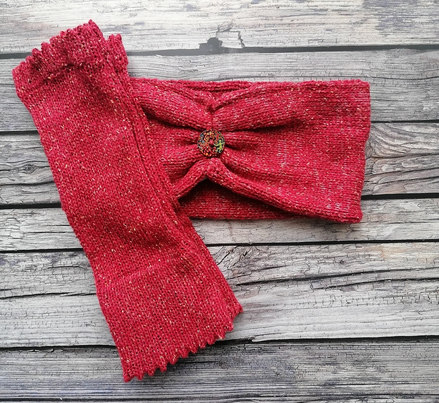 Wide Headband and Fingerless Glove Set - Tibet Tweed