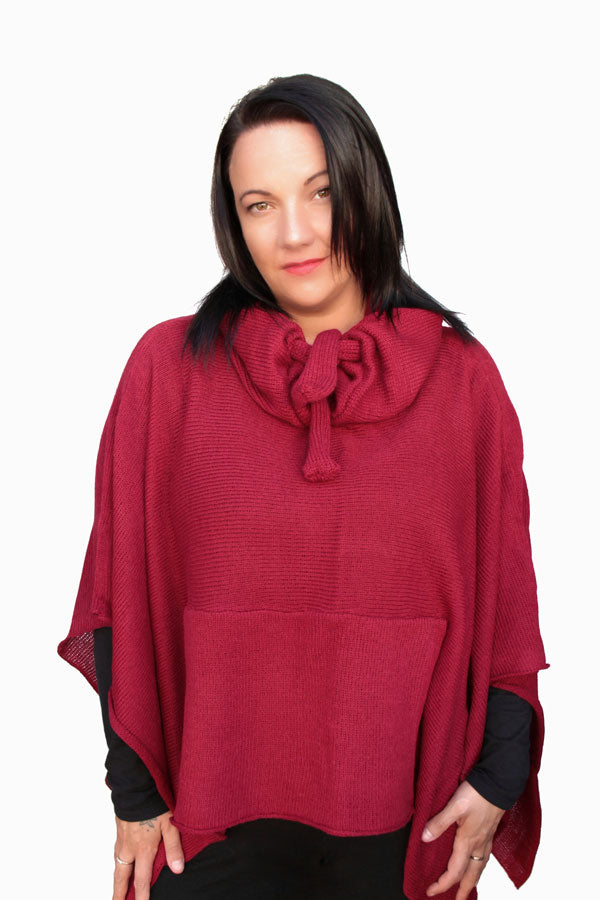 Drawstring Poncho Wool Mix