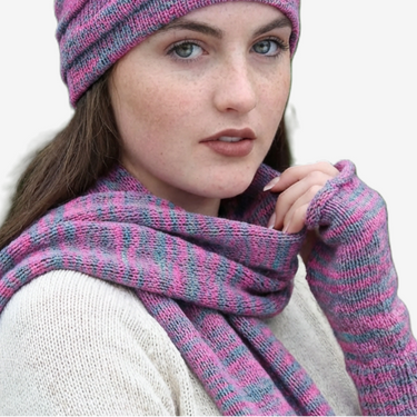 Duo: Brat Wide Scarf and Glove Set - Volga & Recycled Sari Silk Yarn - Spirit of Colour Collection