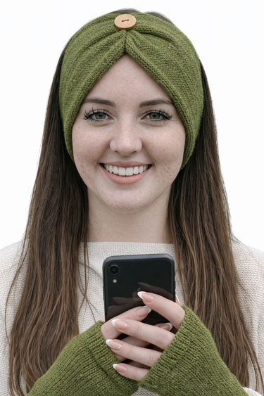 Duo: Wide Headband and Fingerless Gloves Set - Tibet Tweed Yarn - Season of Wicklow Collection