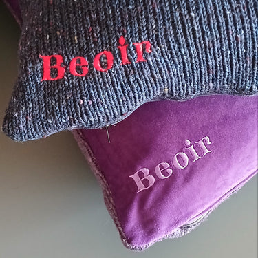 Beoir Cushion Cover - Velvet and Kilcarra Tweed Donegal Yarn Knitted Back